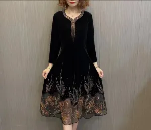 Shiny gold velvet midi skirt