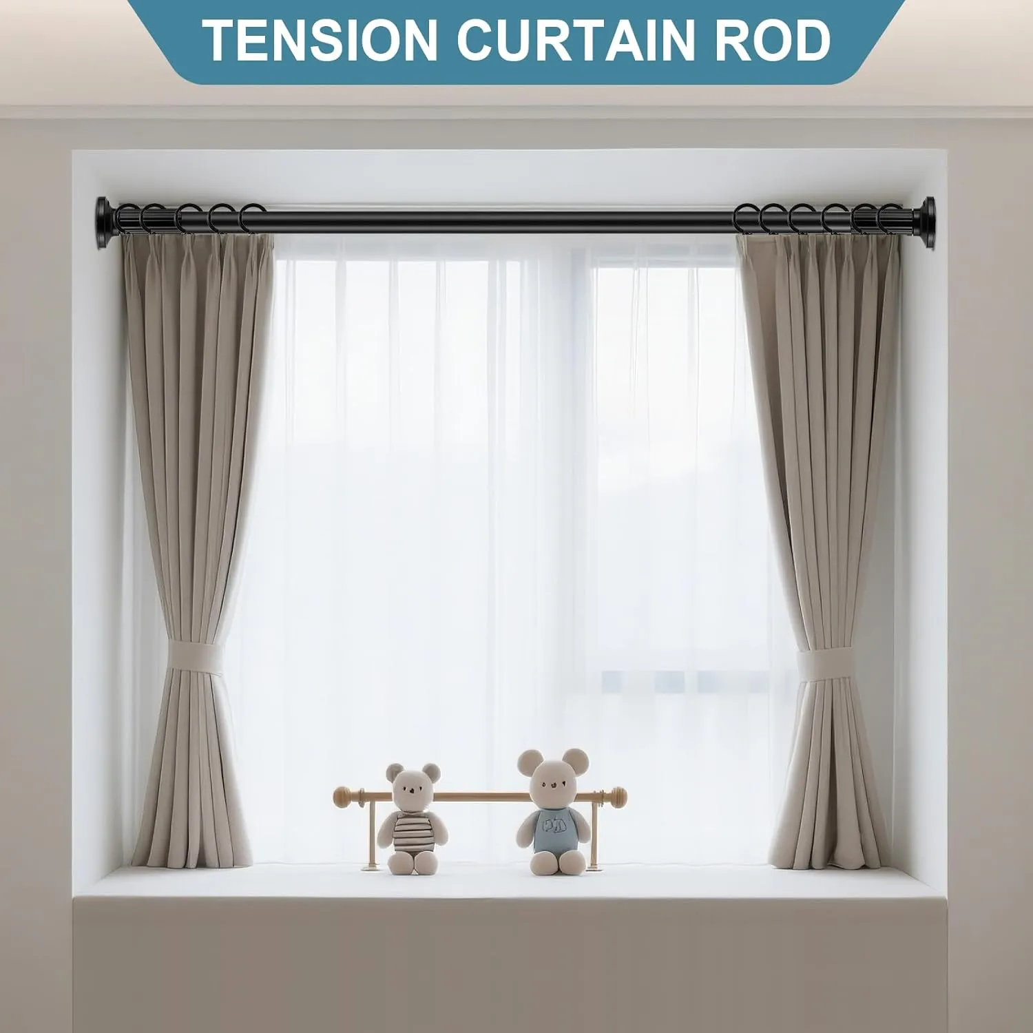 Shower Curtain Rod 51-168 Inches (4.25-14 Ft), Extra Long Outdoor Tension Curtain Rod for Patio, Adjustable Curtain Rod No Drilling, Black Spring Tension Rod for Bathroom Windows Easy Install No Rust