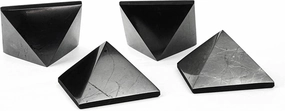 Shungite Stone Blocker Pyramids 2 inches (5 cm) Protection Set 4 pcs | Black Polished Solid Stone Pyramids | Home Office Room Whole House Protection | Meditation, Chakra Healing, Grounding S042