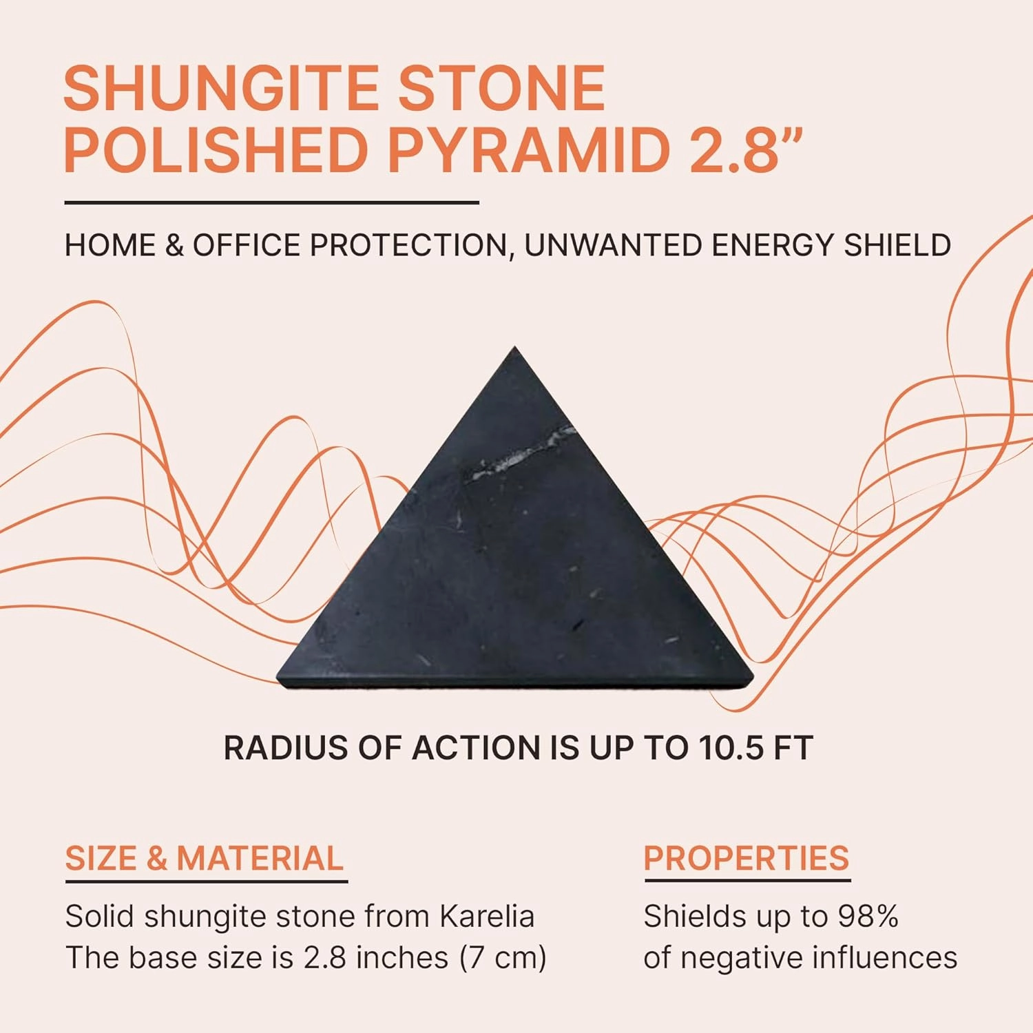 Shungite Stone Protection Pyramid 2.8" | Authentic Shungite Stones Protection Polished Pyramid 2.8 inches (7 cm) | Black Stone Crystal Pyramid for Whole House Protection and Meditation PP05