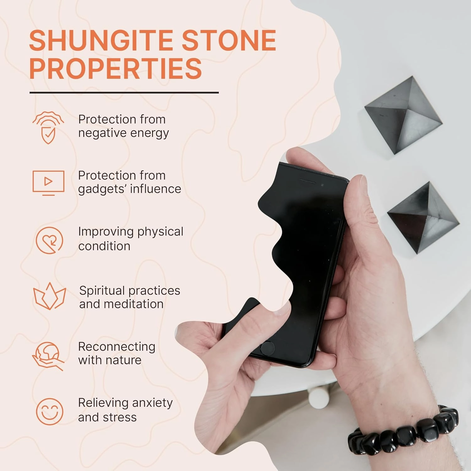 Shungite Stone Protection Pyramid 2.8" | Authentic Shungite Stones Protection Polished Pyramid 2.8 inches (7 cm) | Black Stone Crystal Pyramid for Whole House Protection and Meditation PP05