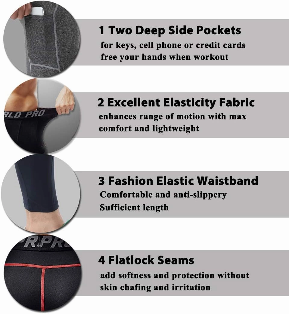 SILKWORLD Men's 1~3 Pack Compression Pants Pockets Cool Dry Gym Leggings Baselayer Running Tights