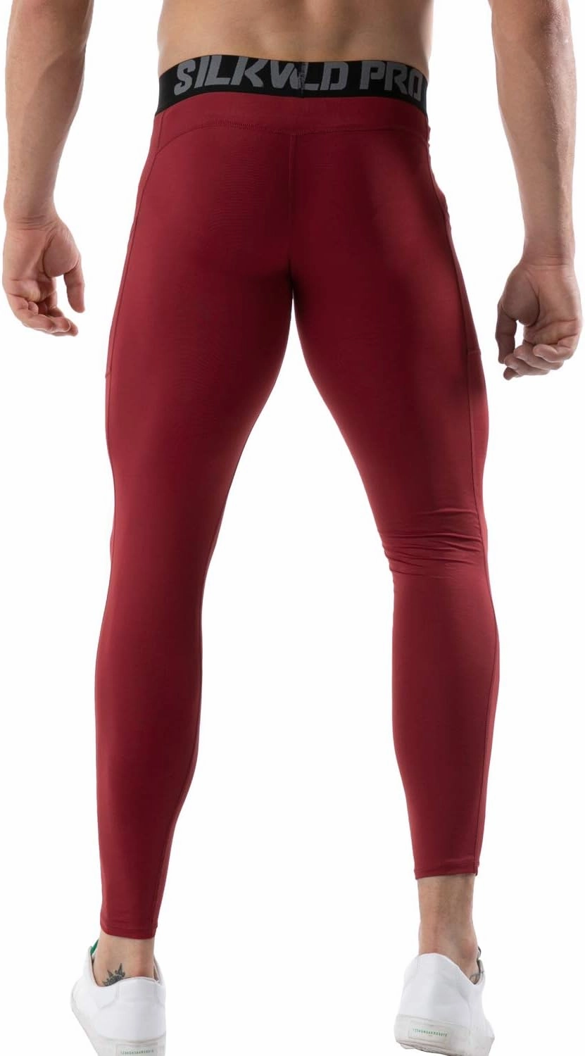 SILKWORLD Men's 1~3 Pack Compression Pants Pockets Cool Dry Gym Leggings Baselayer Running Tights