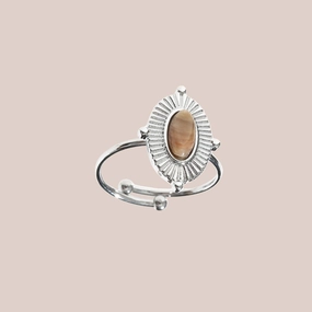 SILVER OVAL BROWN RING