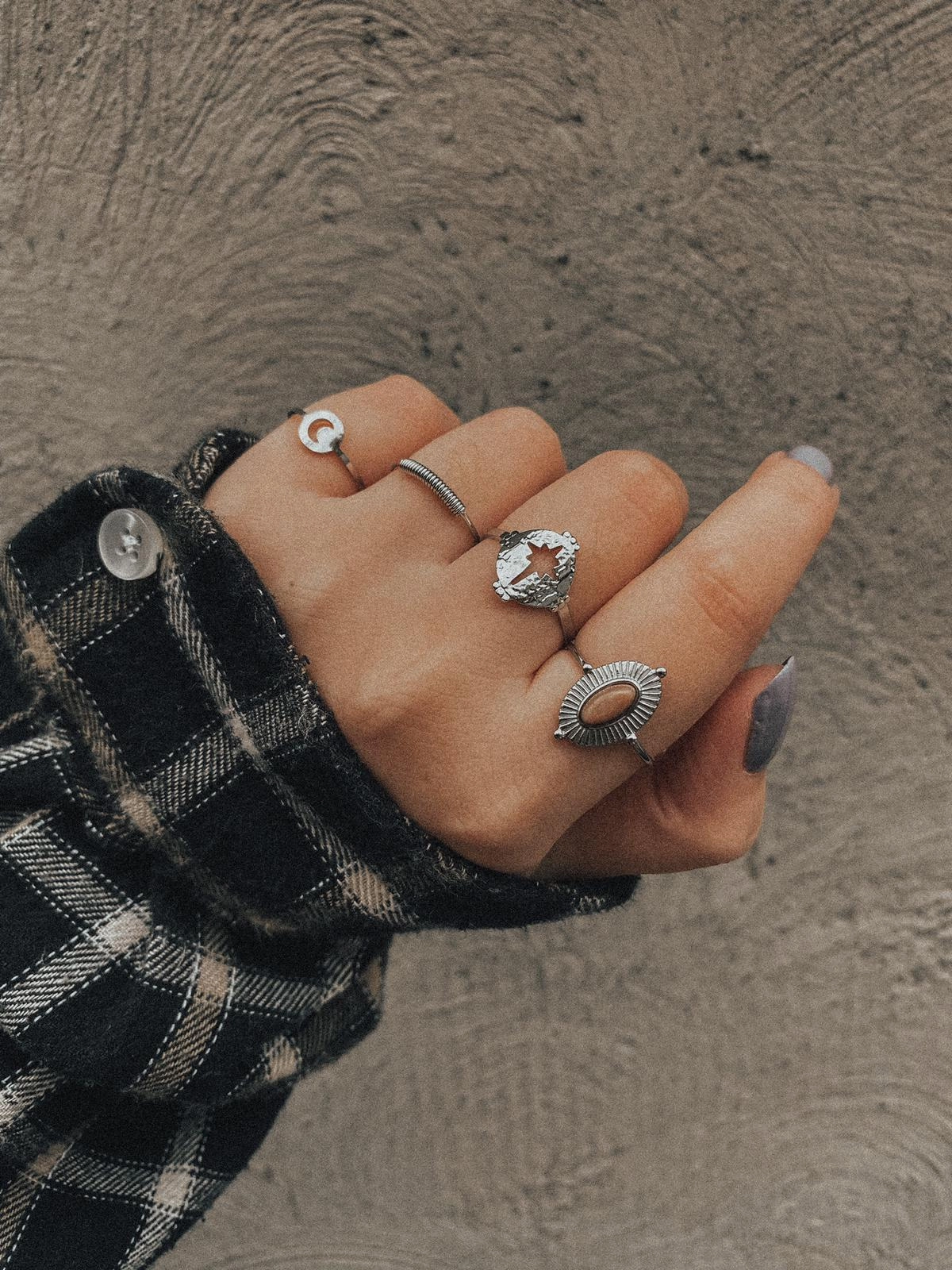 SILVER OVAL BROWN RING