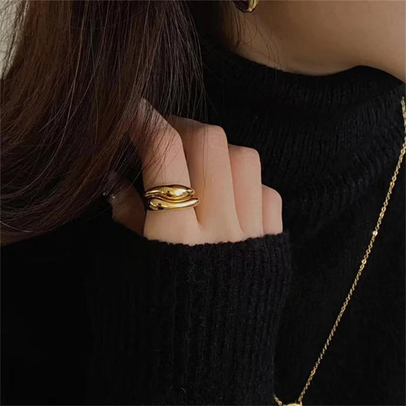 Silver Wave Ring – Adjustable Geometric Handmade Jewelry