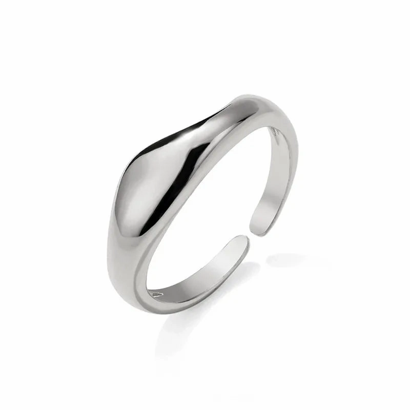 Silver Wave Ring – Adjustable Geometric Handmade Jewelry
