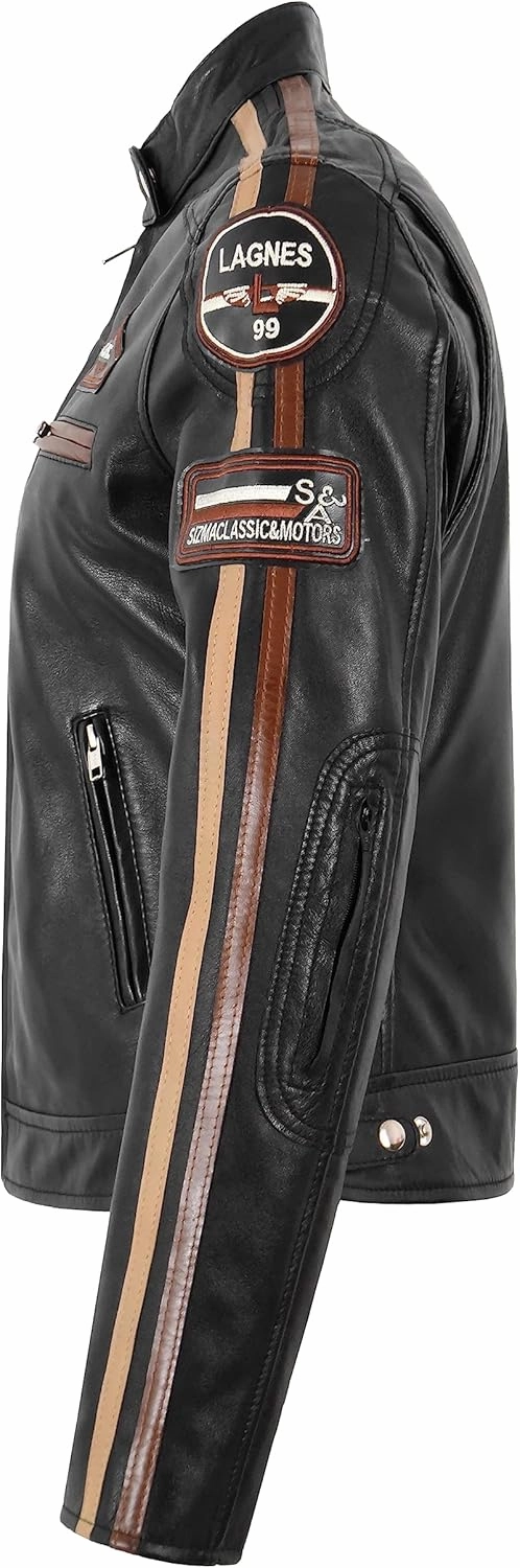 SIZMA Ladies Leather Jacket Classic Retro Motorcycle Racer Style Vintage Jacket 5011