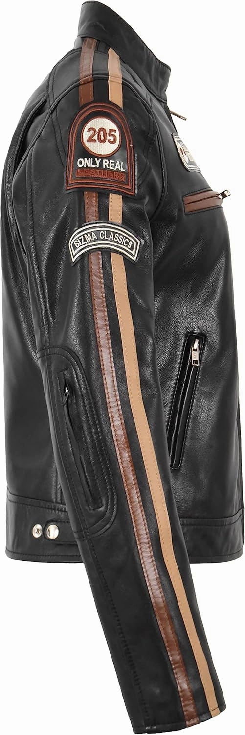 SIZMA Ladies Leather Jacket Classic Retro Motorcycle Racer Style Vintage Jacket 5011