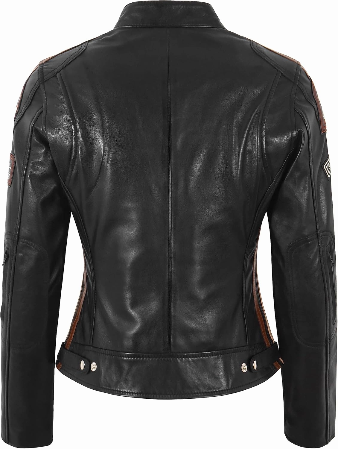SIZMA Ladies Leather Jacket Classic Retro Motorcycle Racer Style Vintage Jacket 5011