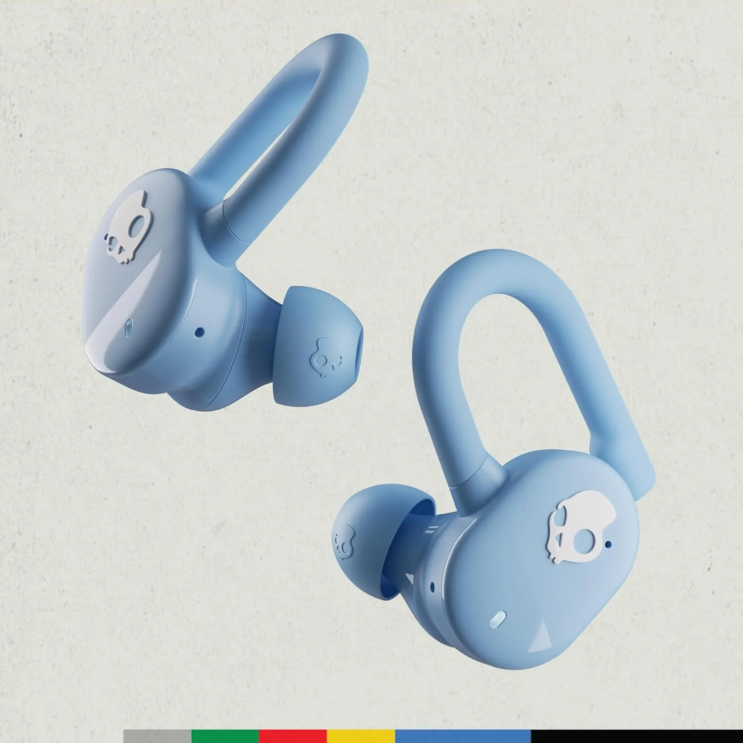 Skullcandy Push Play Active Wireless Earbuds, Bluetooth Headphones, Noise Isolating, 34 Hrs Battery, Secure-Fit Over-Ear Hanger, Sweat Water Resistant, Microphone for iPhone Android - Preppy Blue