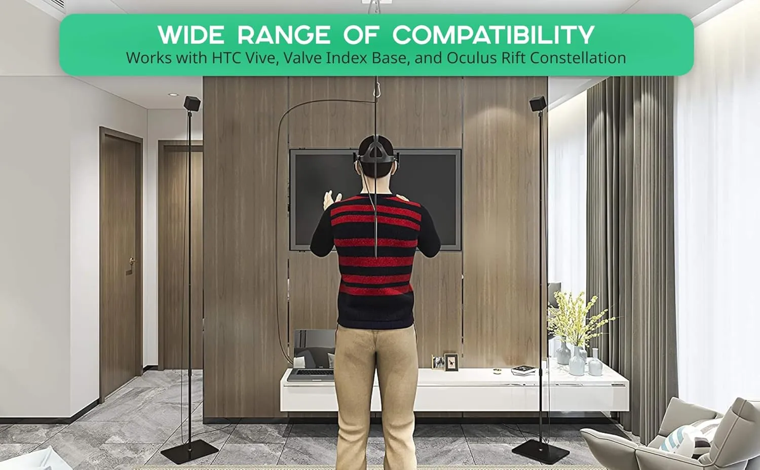 Skywin 2 Pack VR Glass Stand - Compatible with HTC VR Sensors - Base Station for Vive Steam VR and Rift Constellation Sensors (with Cable)