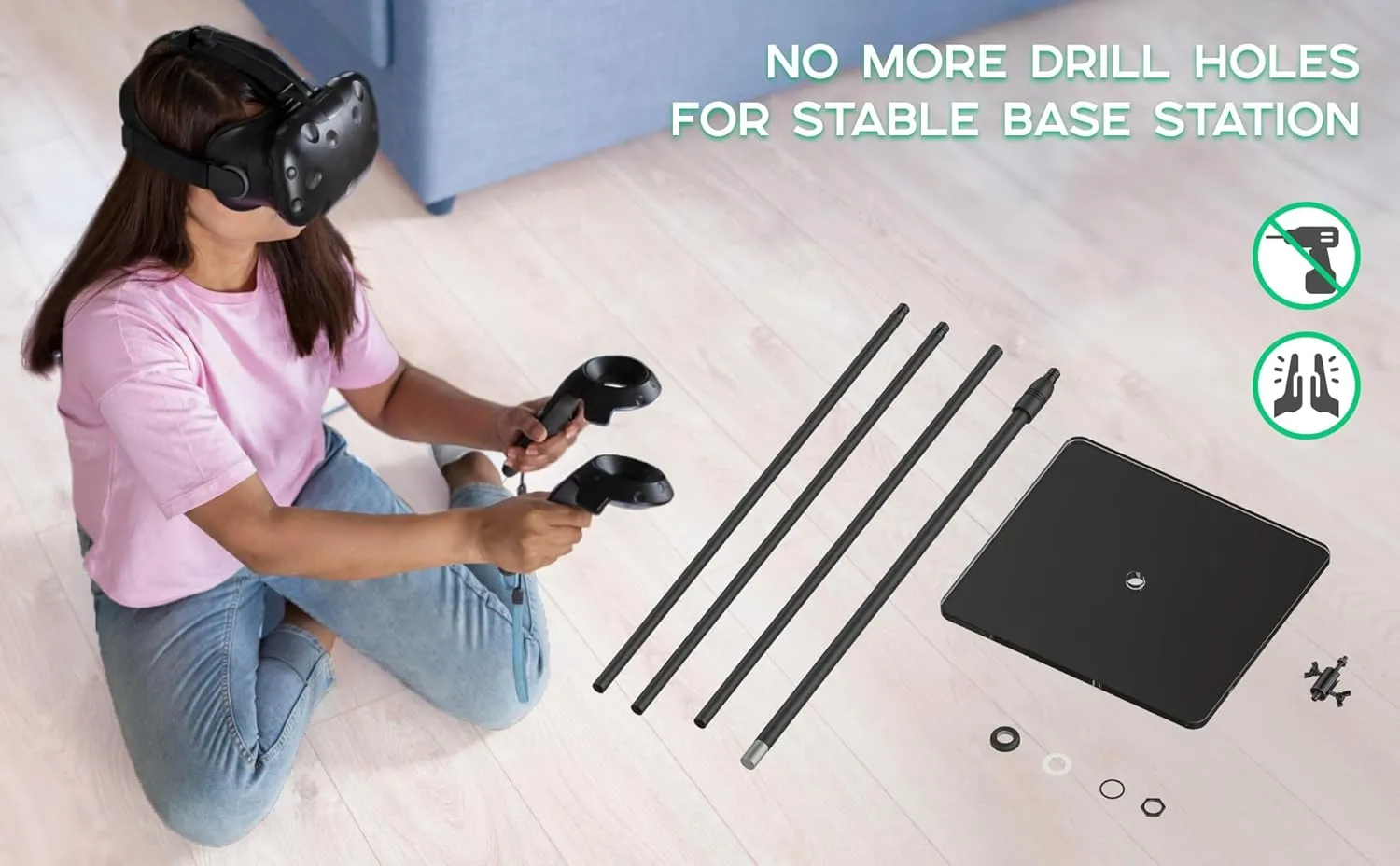 Skywin 2 Pack VR Glass Stand - Compatible with HTC VR Sensors - Base Station for Vive Steam VR and Rift Constellation Sensors (with Cable)