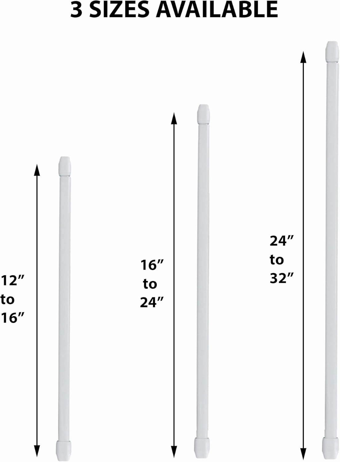 Small Cafe Curtain Rod Adjustable 24" to 32" Set of 2 White