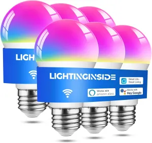 Smart Light Bulbs, Smart Bulb Compatible with Alexa/Google Assistant/Smart Life, CRI>90, 2.4GHz WiFi & Bluetooth Color Changing RGBCW A19 E26 Bulb, No Hub Required, ETL Listed, 6PCS