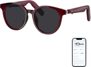 Smart Sunglasses, Round Polarized Lens Bluetooth Glasses for Women and Men with Speaker, Music Glasses AI Translator, 11H Battery Life, Voice Control, Smart Eyewear for Travel Driving Meeting