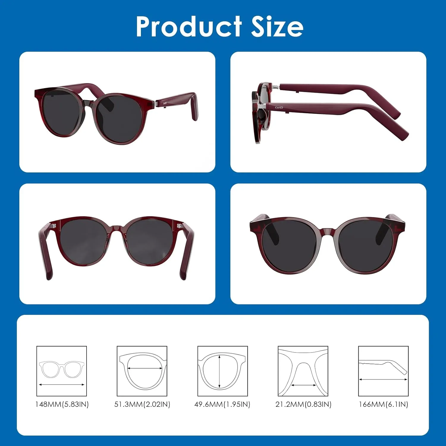 Smart Sunglasses, Round Polarized Lens Bluetooth Glasses for Women and Men with Speaker, Music Glasses AI Translator, 11H Battery Life, Voice Control, Smart Eyewear for Travel Driving Meeting