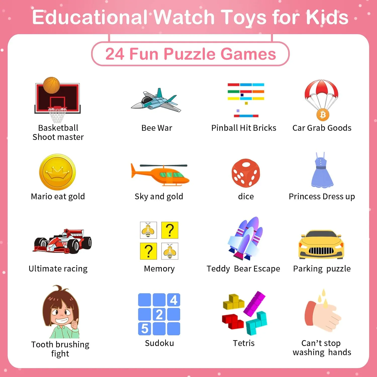 Smart Watch for Kids, Toddler Watch Toys with 24 Games Camera Video Recorder Music Alarm Calculator Calendar Stopwatch Flashlight Pedometer Birthday Gift Toys for 3-12 Year Old Boys and Girls (Pink)