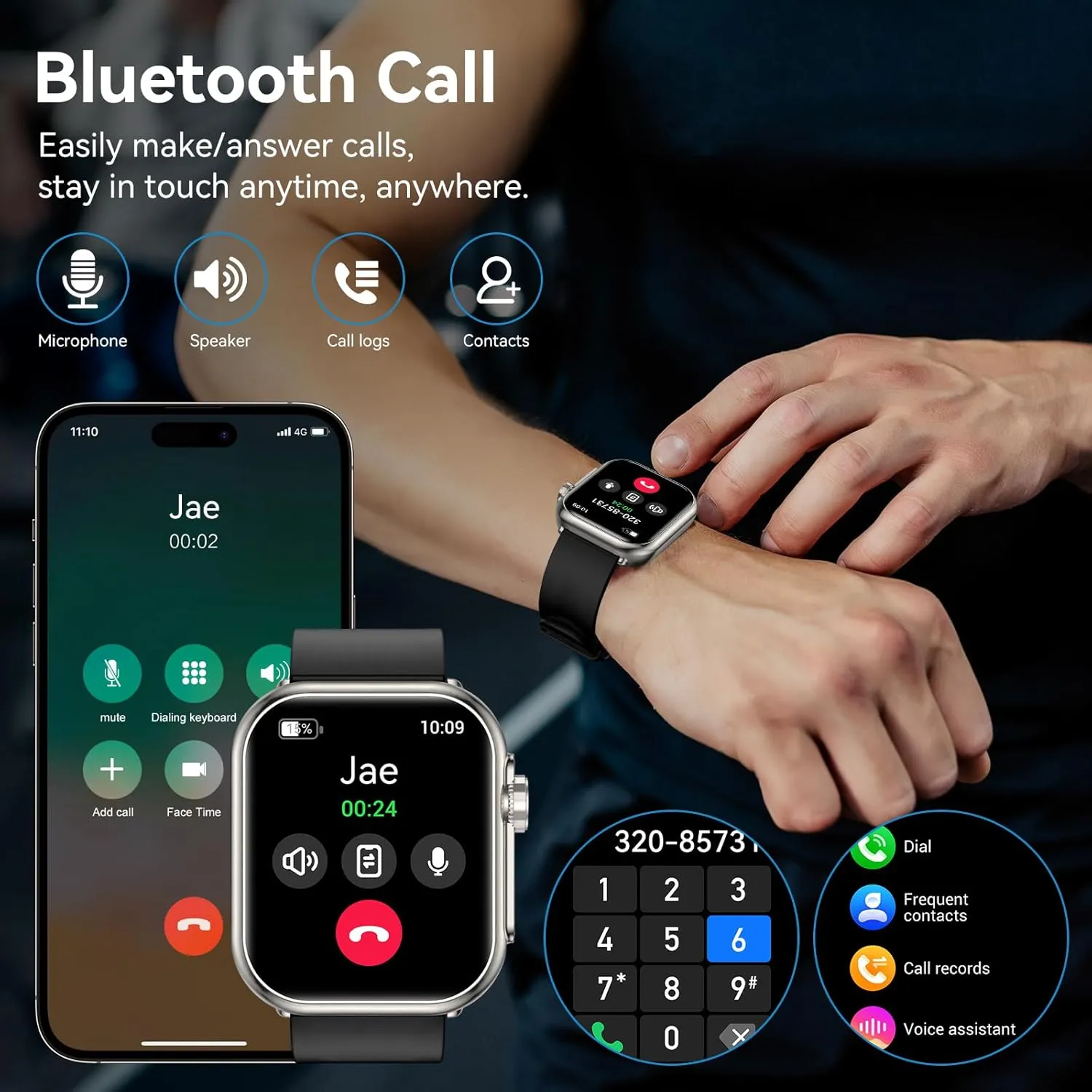Smart Watch for Men Women, 1000 mAh 100 Day Battery Life, 1.85" Fitness Tracker with Call Function, 110  Sport Modes, Heart Rate, Sleep Monitor Fitness Watch, IP68 Waterproof, Compatible iOS Android