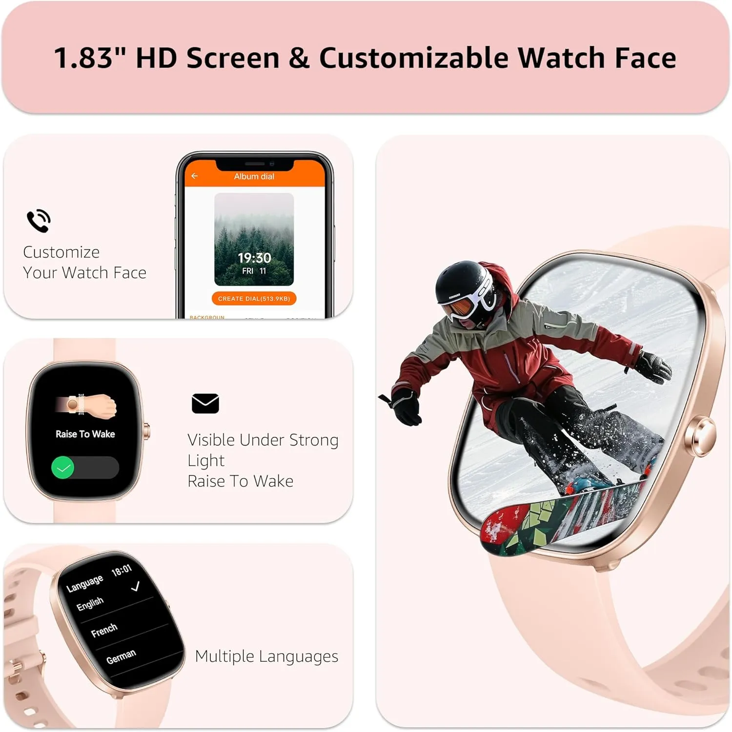 Smart Watch for Men Women Make/Answer Calls,1.83"Fitness Tracker with Sleep Tracker/Blood Pressure/Heart Rate Monitor,Pedometer,100  Sport Modes,IP68 Waterproof,350 Mah, Compatible with Android&iPhone