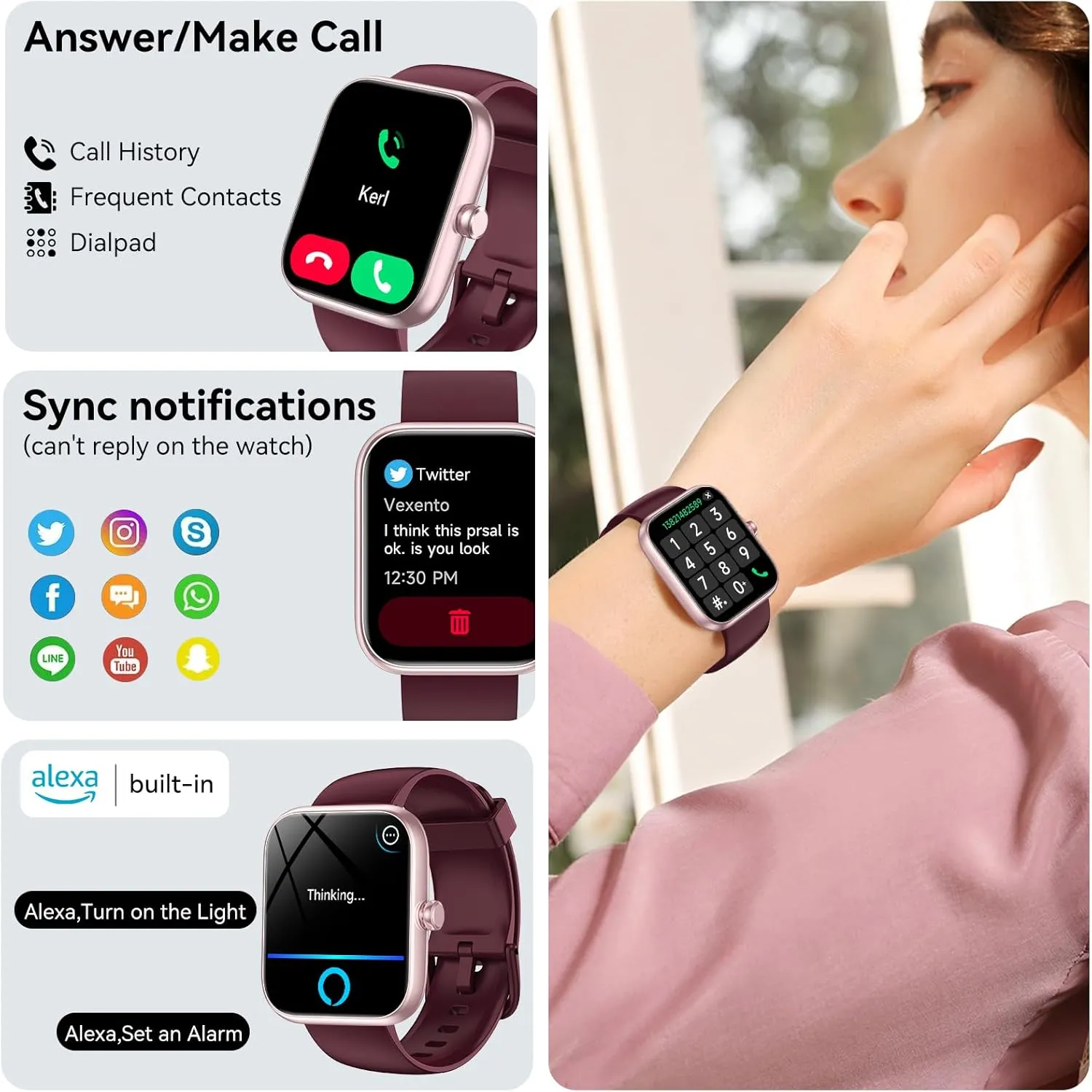 Smart Watch with Alexa & Bluetooth Calls, 1.83" HD Fitness Tracker for Men Women, IP68 Waterproof, 120  Workout Modes, 24/7 Heart Rate/Sleep Tracking, iOS Android Compatible (Red)