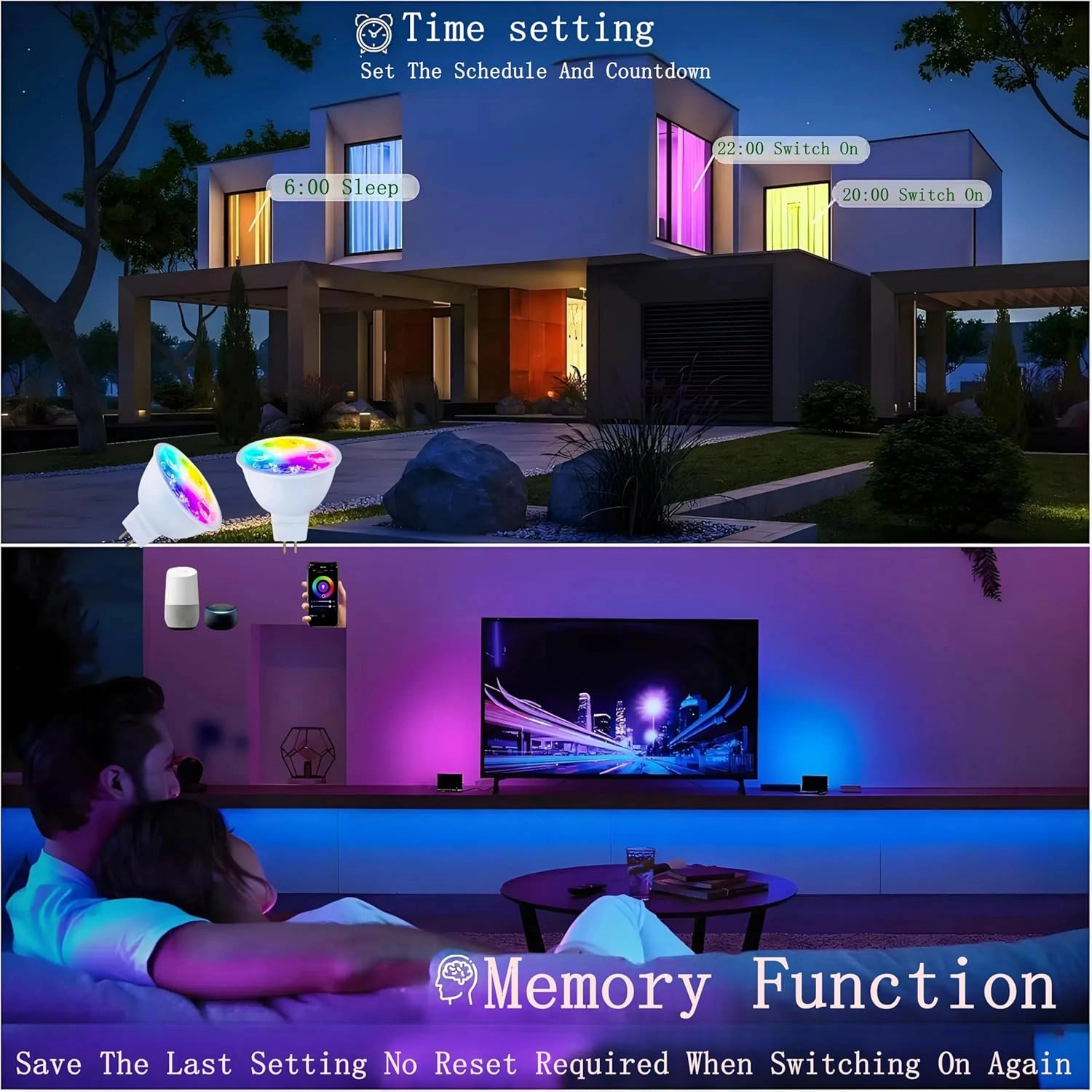 Smart MR16 LED Bulbs Dimmable Color Changing,12Volt Gu5.3 Bi-Pin Base,RGB MR16 LED WiFi Bulb Works With Alexa,Adjustable 16Million Colors And Music Sync,For Living Roomn Bedroom Office Hotel Etc.2Pack