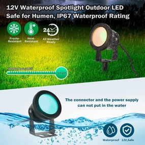 Smart Outdoor Lights, 15W Halloween Spotlights with US Plug, 12V APP Control, Waterproof, Dimmable with Timer