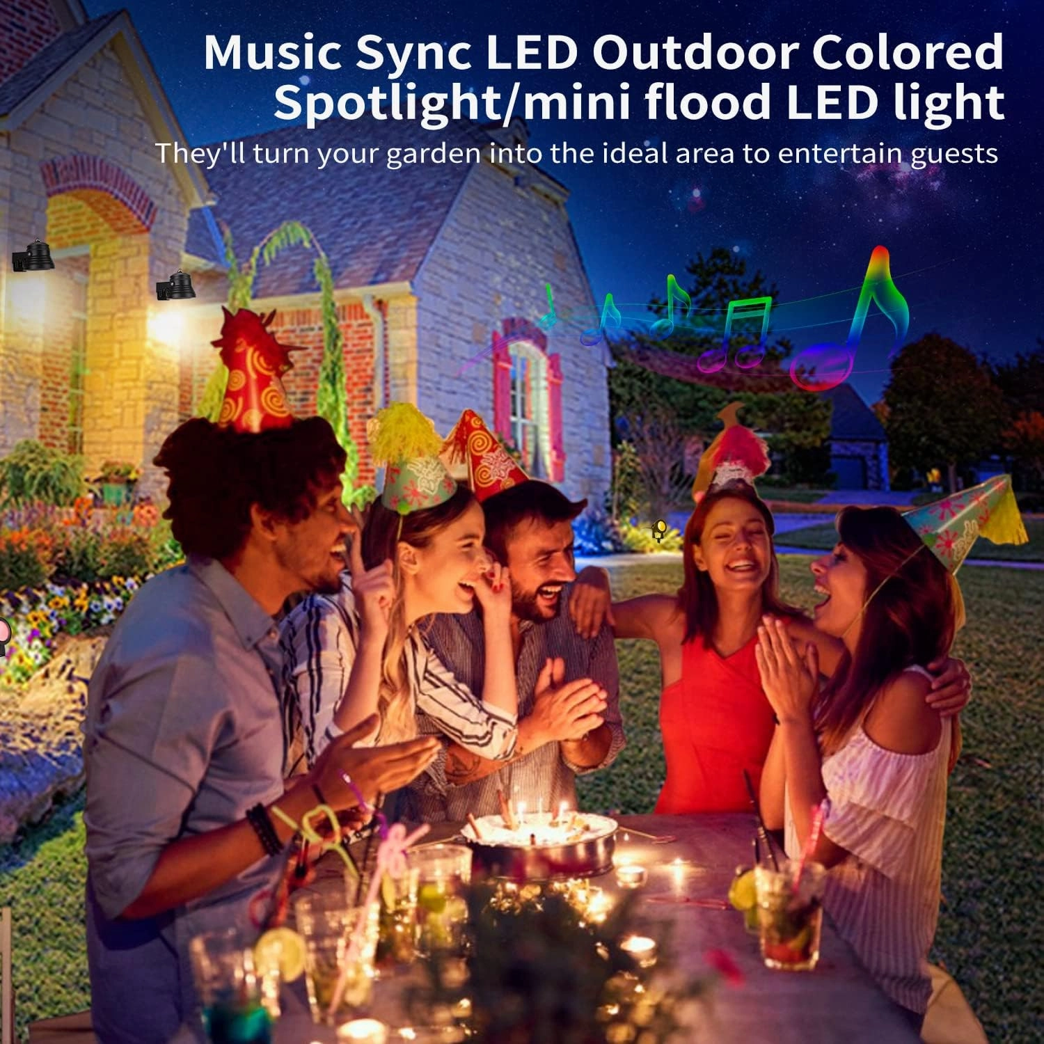 Smart Outdoor Lights, 15W Halloween Spotlights with US Plug, 12V APP Control, Waterproof, Dimmable with Timer