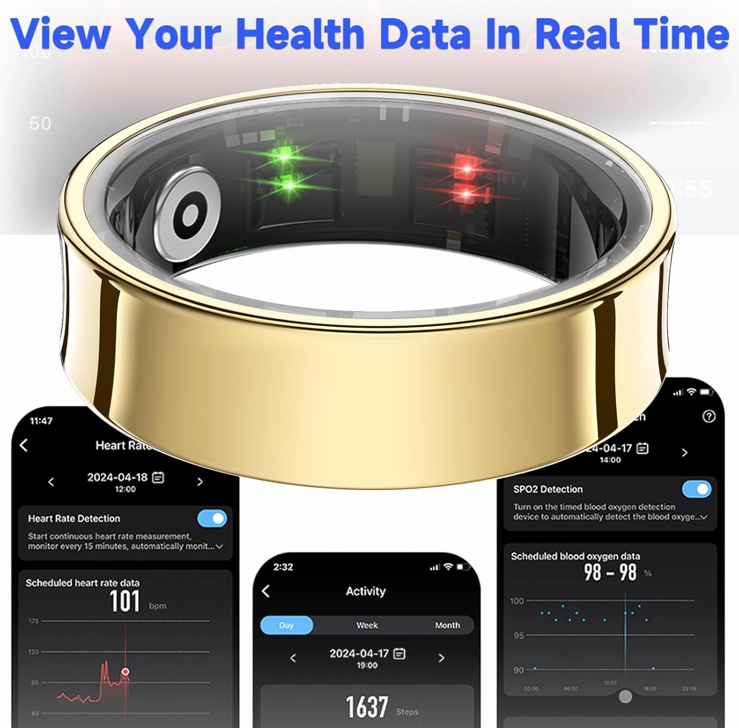 Smart Ring Health Tracker, Activity Tracker for Women & Men, No Subscription Required, Sleep & Heart Rate Monitor, Multi-Sport Modes, Compatible with iOS & Android