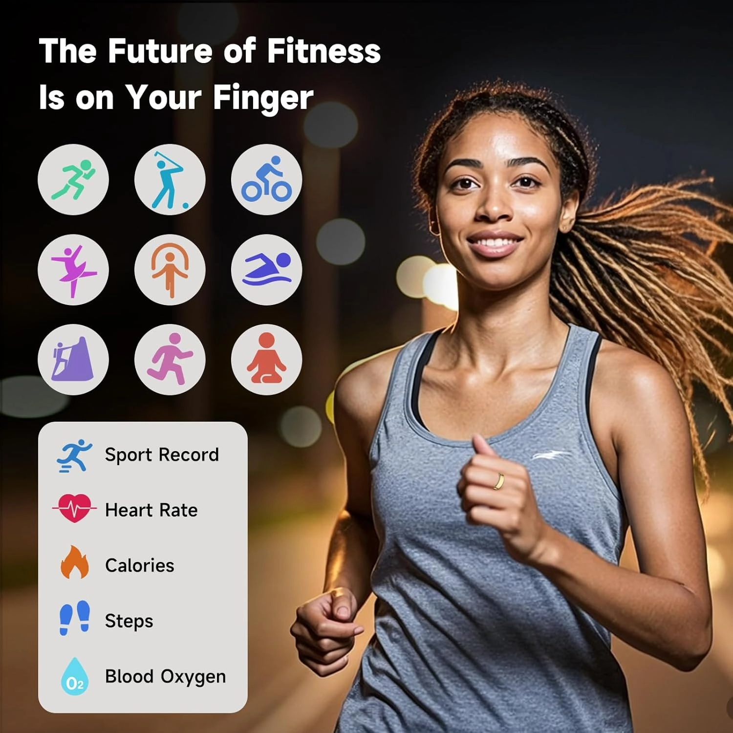 Smart Ring Health Tracker, Activity Tracker for Women & Men, No Subscription Required, Sleep & Heart Rate Monitor, Multi-Sport Modes, Compatible with iOS & Android