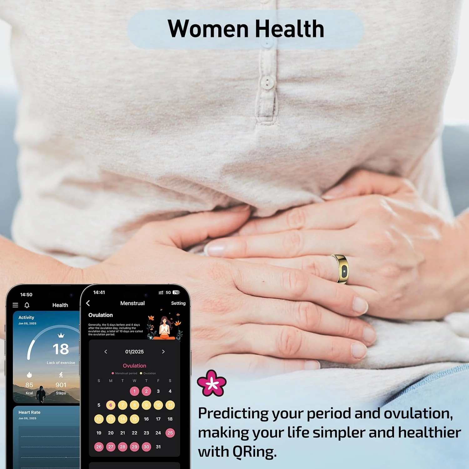 Smart Ring Health Tracker for Women & Men, Fitness Ring with Sleep & Motion Tracking, Touch Control, No Subscription Required, Compatible with iOS & Android (Silver, 11)
