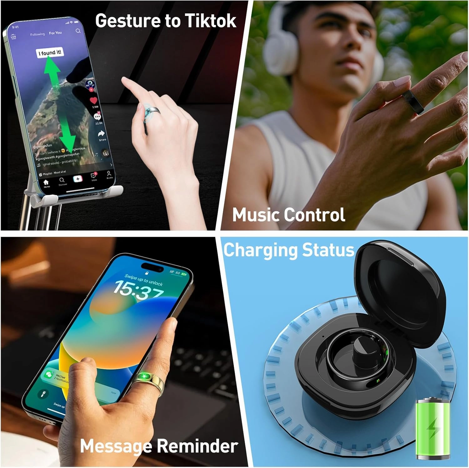 Smart Ring Health Tracker for Women & Men, Fitness Ring with Sleep & Motion Tracking, Touch Control, No Subscription Required, Compatible with iOS & Android (Silver, 11)