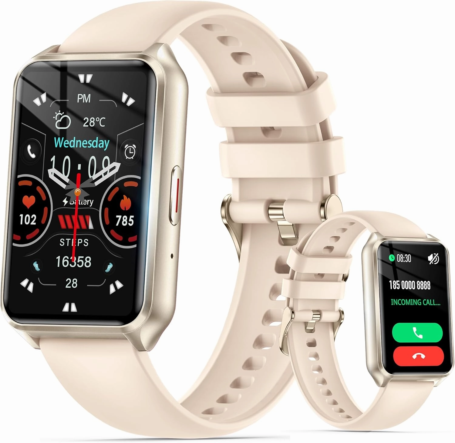 Smart Watch with Fitness Tracker, 1.57-Inch Display, Answer Calls, Sleep Monitor, IP68 Water Resistant (Gold)
