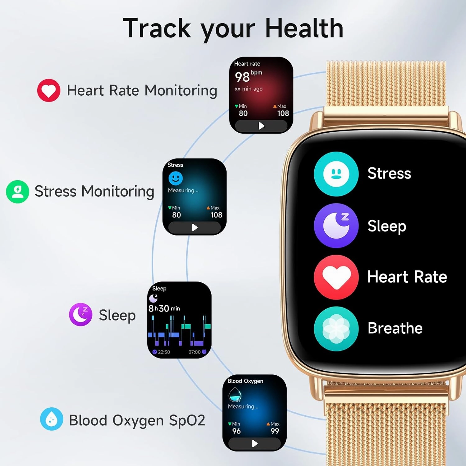 Smart Watches for Women, 1.85" HD Smartwatch (Answer/Make Calls), 100  Sport Fitness Watch with Heart Rate/Sleep/SpO2 Monitor, IP68 Waterproof Reloj Inteligente Compatible iPhone/Samsung/Android