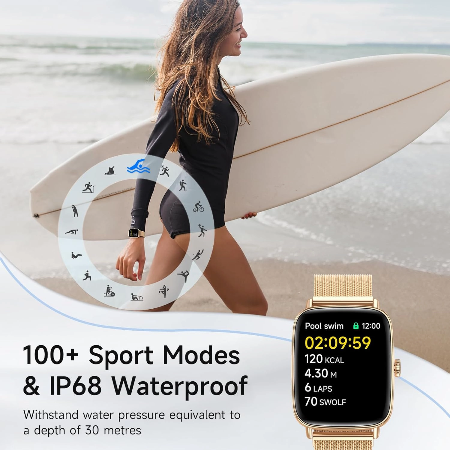 Smart Watches for Women, 1.85" HD Smartwatch (Answer/Make Calls), 100  Sport Fitness Watch with Heart Rate/Sleep/SpO2 Monitor, IP68 Waterproof Reloj Inteligente Compatible iPhone/Samsung/Android