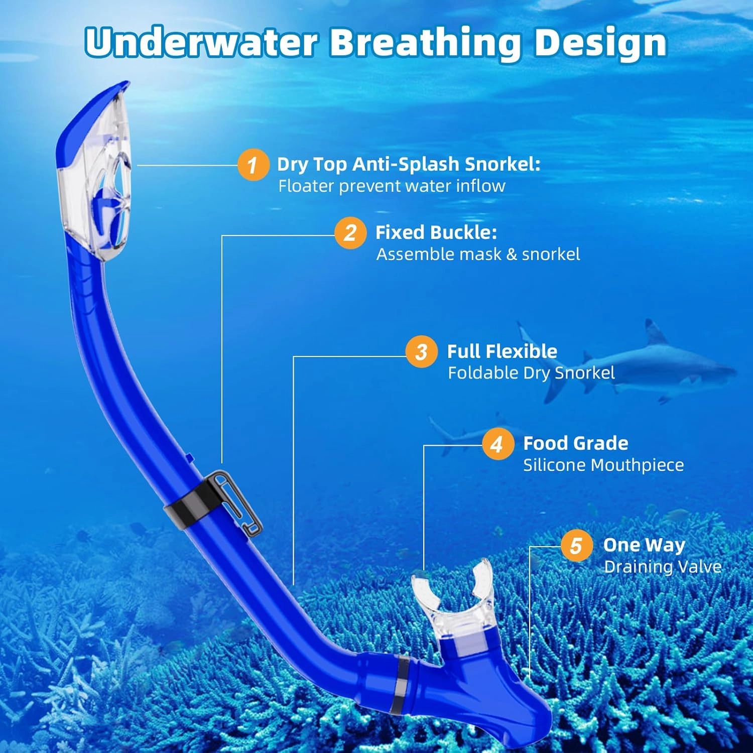 Snorkeling Gear for Kids with Foldable Silicone Full Dry Snorkel, Kids Snorkel Set Anti Leak Youth Junior Snorkeling Package Diving Mask Soft Tube with Mesh Bag Scuba Swimming Goggles