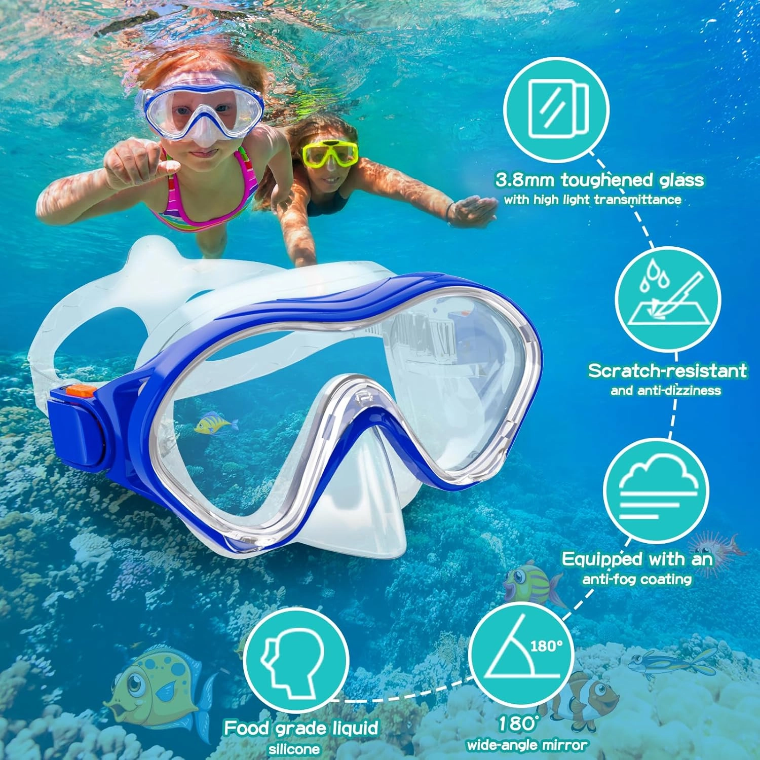 Snorkeling Gear for Kids with Foldable Silicone Full Dry Snorkel, Kids Snorkel Set Anti Leak Youth Junior Snorkeling Package Diving Mask Soft Tube with Mesh Bag Scuba Swimming Goggles