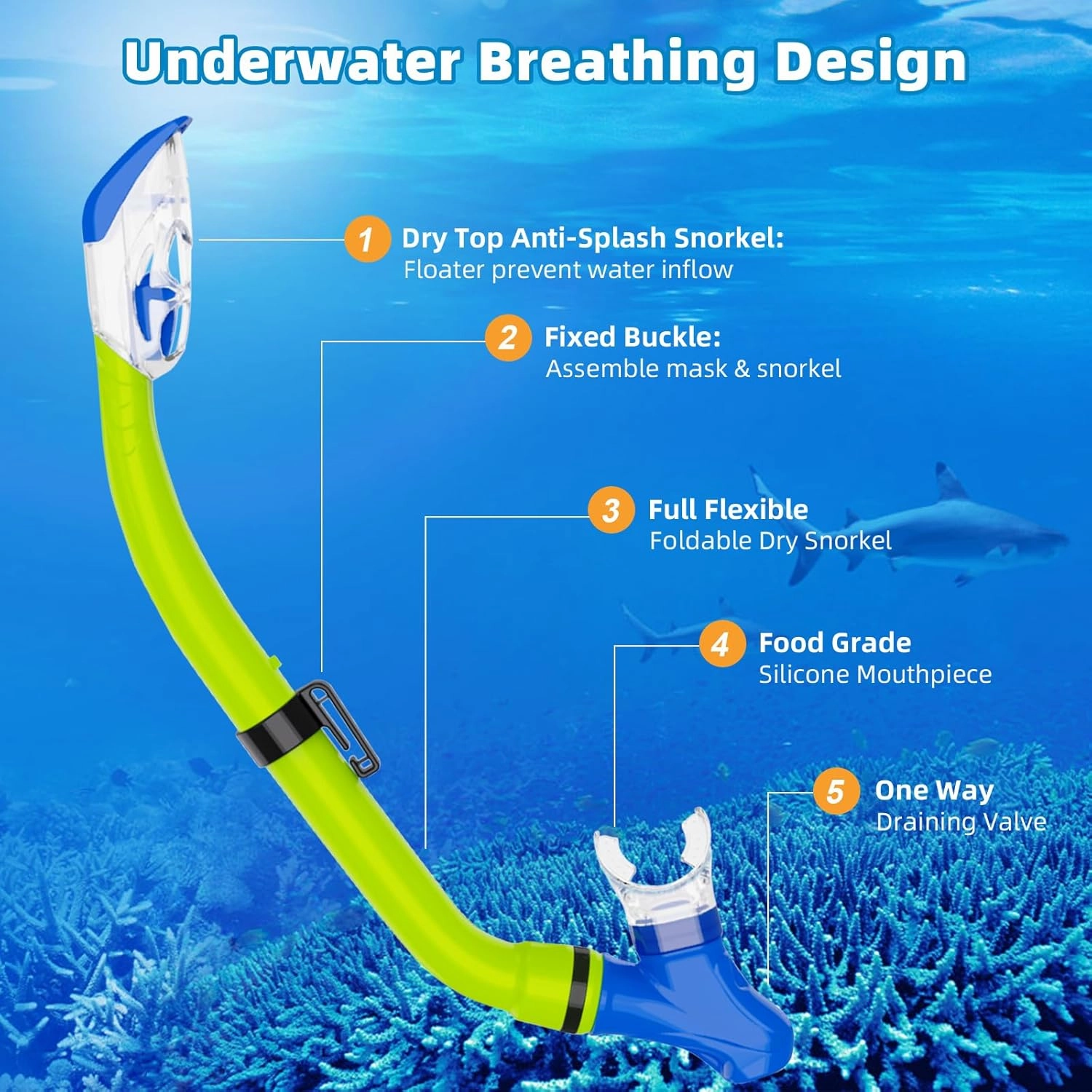 Snorkeling Gear for Kids with Foldable Silicone Full Dry Snorkel, Kids Snorkel Set Anti Leak Youth Junior Snorkeling Package Diving Mask Soft Tube with Mesh Bag Scuba Swimming Goggles