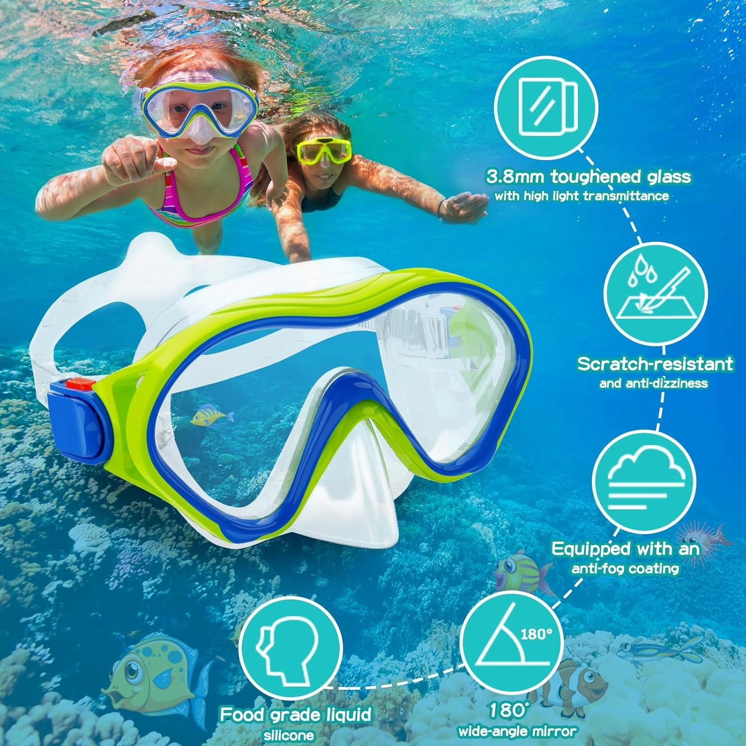 Snorkeling Gear for Kids with Foldable Silicone Full Dry Snorkel, Kids Snorkel Set Anti Leak Youth Junior Snorkeling Package Diving Mask Soft Tube with Mesh Bag Scuba Swimming Goggles