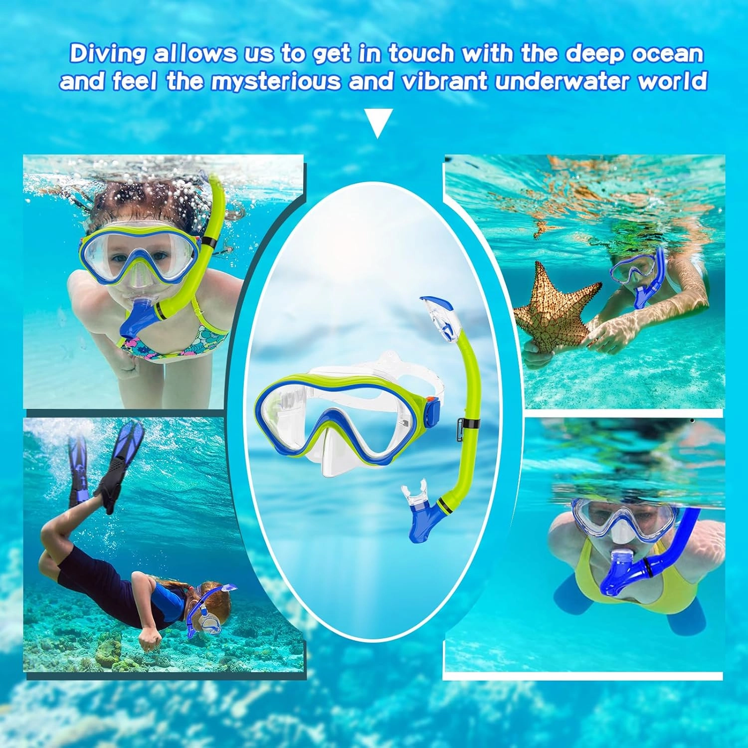 Snorkeling Gear for Kids with Foldable Silicone Full Dry Snorkel, Kids Snorkel Set Anti Leak Youth Junior Snorkeling Package Diving Mask Soft Tube with Mesh Bag Scuba Swimming Goggles