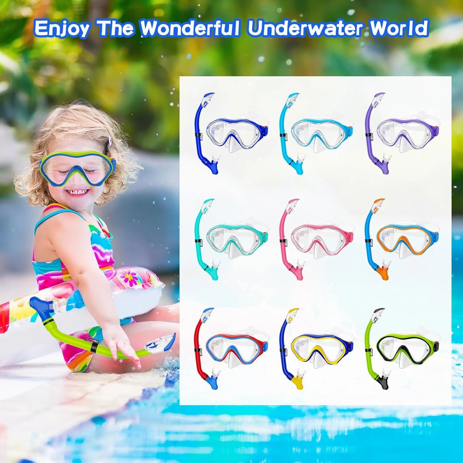 Snorkeling Gear for Kids with Foldable Silicone Full Dry Snorkel, Kids Snorkel Set Anti Leak Youth Junior Snorkeling Package Diving Mask Soft Tube with Mesh Bag Scuba Swimming Goggles