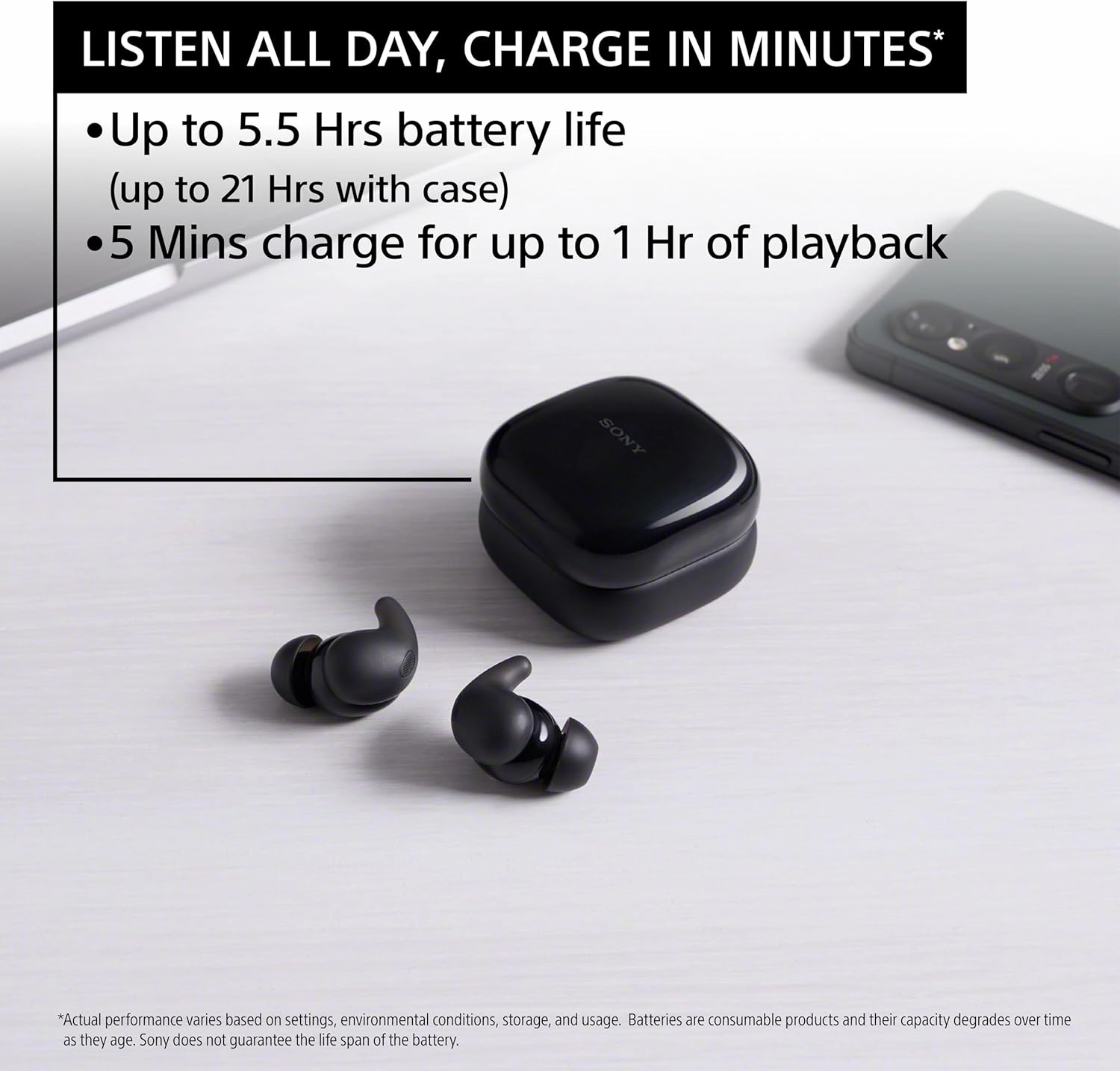 Sony LinkBuds Fit Truly Wireless Noise Canceling Earbud Headphones, Small & Light with Newly Developed Air Fitting Supporters, Black