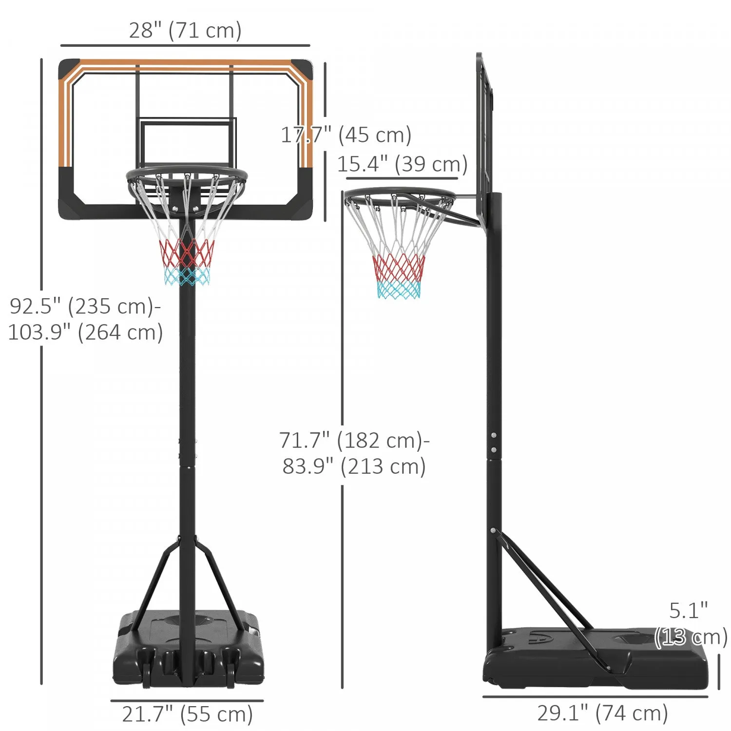 Soozier 6-7ft Basketball Hoop And Stand With 18" Shatterproof Backboard