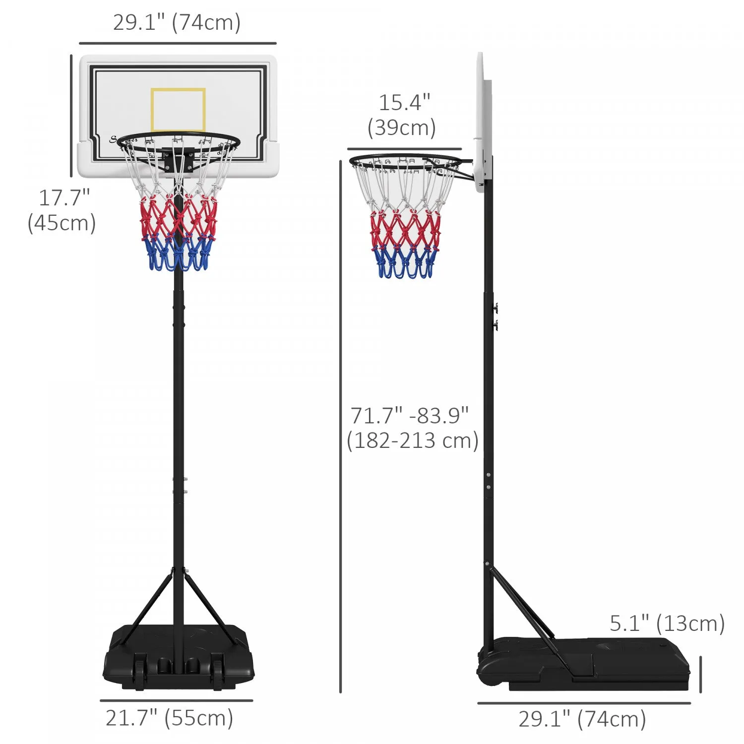 Soozier Basketball Hoop Outdoor With Wheels, 6-7ft Height Adjustable