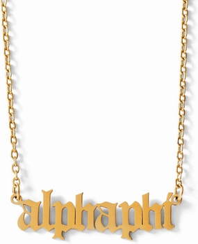 Sorority Shop Alpha Phi Necklace — AP Old English Font Design, 18K Gold Plated, Alpha Phi Gifts for Women