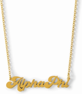 Sorority Shop Alpha Phi Necklace — Retro Font Design with 18K Gold Plating, Alpha Phi Gifts for Women
