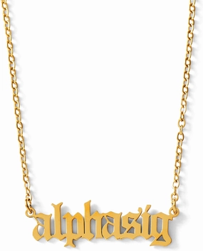 Sorority Shop Alpha Sigma Alpha Necklace — ASA Old English Font Design, 18K Gold Plated, Alpha Sigma Alpha Gifts for Women