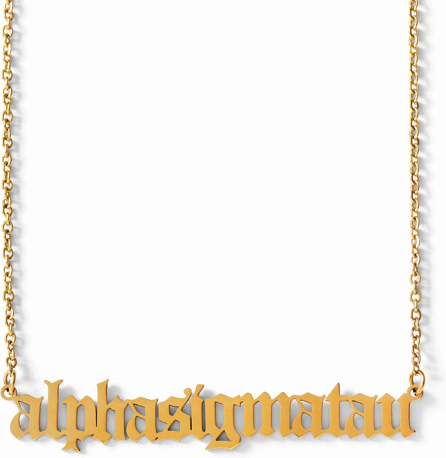 Sorority Shop Alpha Sigma Tau Necklace — AST Old English Font Design, 18K Gold Plated, Alpha Sigma Tau Gifts for Women