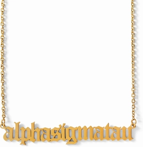 Sorority Shop Alpha Sigma Tau Necklace — AST Old English Font Design, 18K Gold Plated, Alpha Sigma Tau Gifts for Women