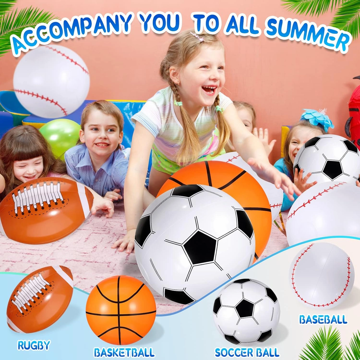 Sosation 16 Piece Inflatable Sports Ball Set - Includes Football, Baseball, Basketball, and Soccer Balls, Made of PVC Plastic, Perfect for Indoor and Outdoor Use